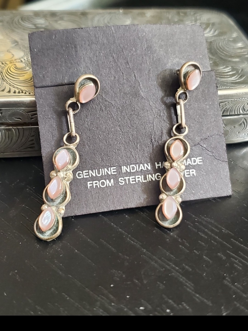 Sterling Silver Pink Teardrop Dangle Earrings - Handmade